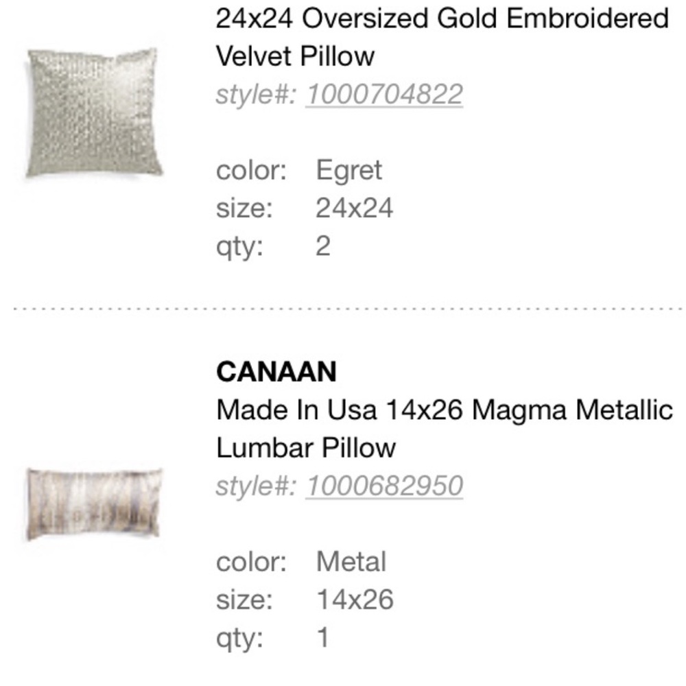 24x24 Oversized Gold Embroidered Pillows & CANAAN Metallic Lumbar Pillow